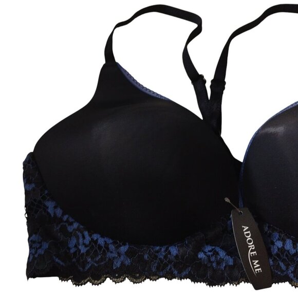 Adore Me Women's Size 34DD Black Blue Lace Pullover Padded Bra Wireless - Picture 2 of 5